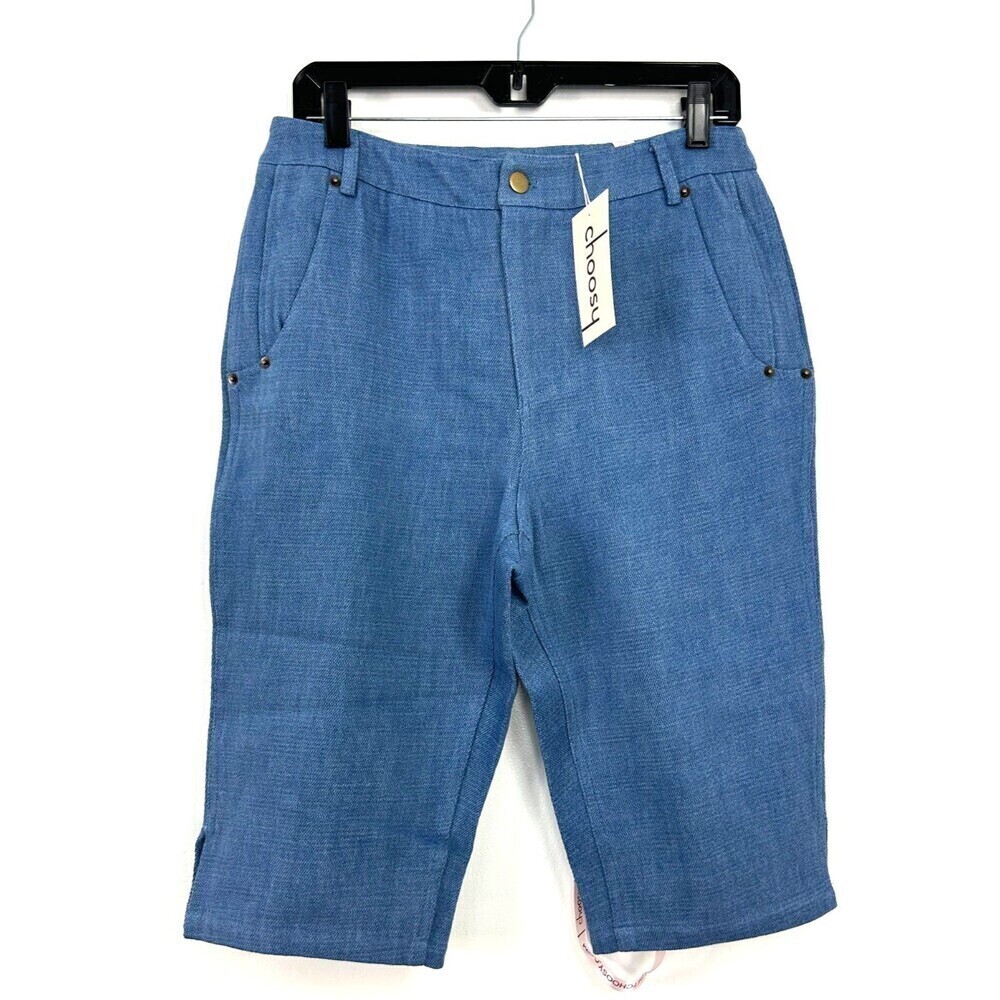 Choosy Women Sz 4 Light Wash Capri Long Shorts Cotton Comfort Pockets Stretch H4